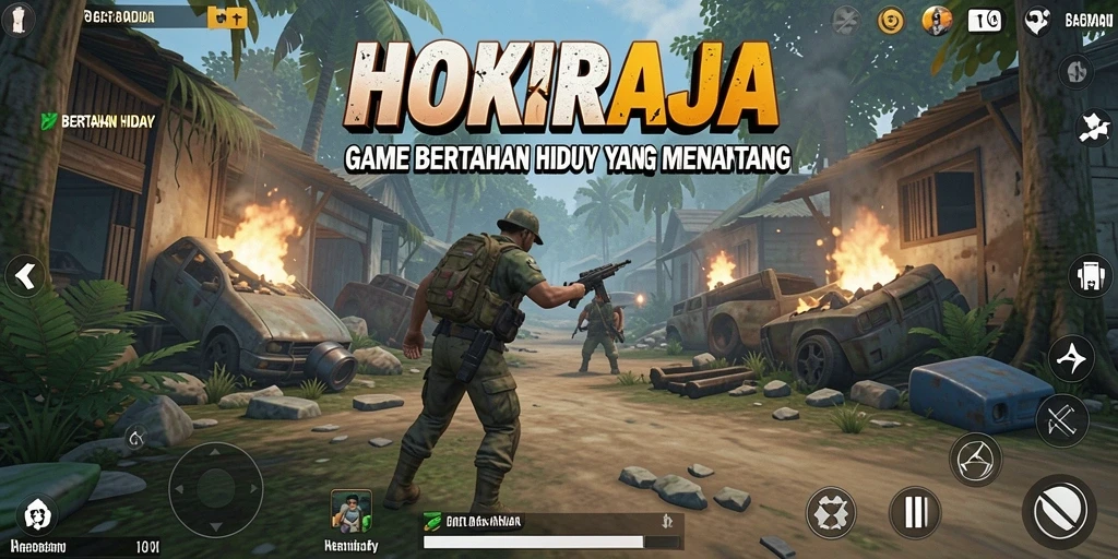 Tampilan antarmuka permainan HOKIRAJA yang menampilkan aksi bertahan hidup.