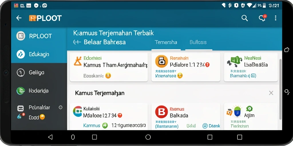 Screenshot aplikasi RPLOOT menunjukkan antarmuka sederhana dan fungsionalitas Kamus Terjemahan.