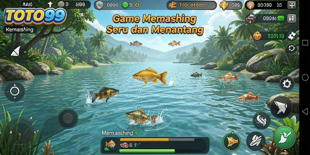 Tampilan antarmuka utama TOTO99 saat menangkap ikan di laut.
