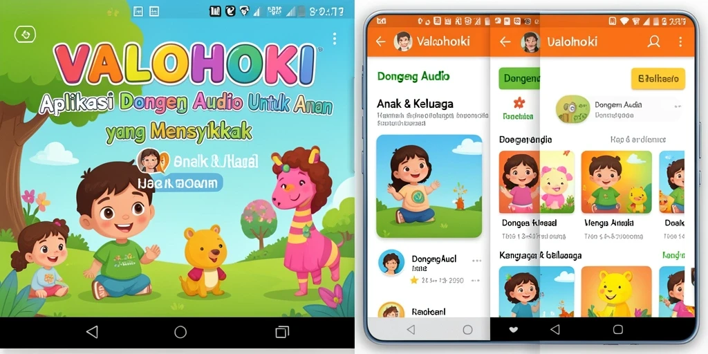 Tampilan antarmuka VALOHOKI dengan berbagai pilihan dongeng untuk anak-anak.